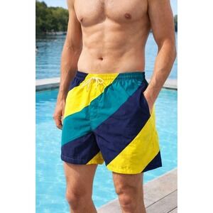 Vintage 90s Lands' End Swim Trunks Men's L Colorblock Mesh Lined 1997